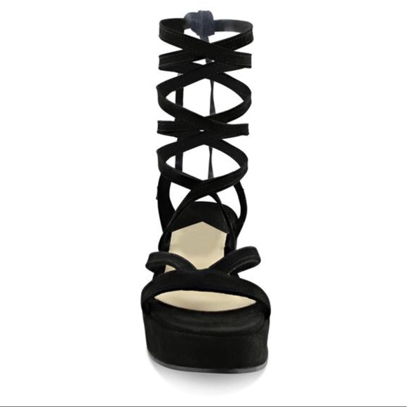 NIB Black Kid Suede Wrap Around Gladiator Platform - Picture 6 of 8